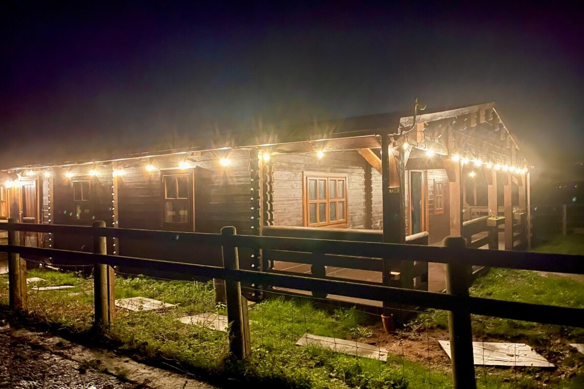 Reindeer lodge at night