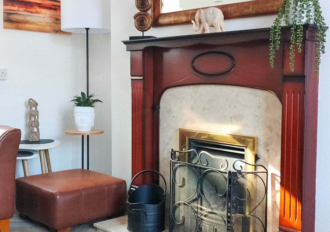 Modern rug & fireplace