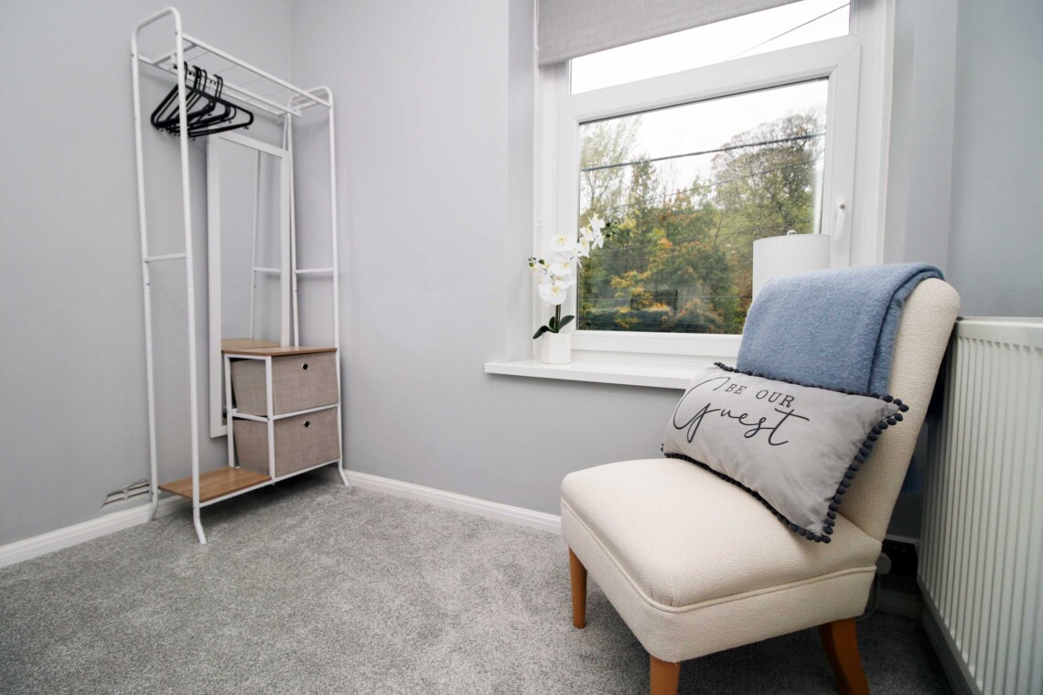 Changing area with storage and seat