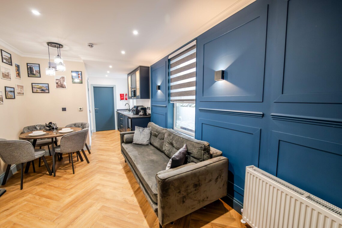 A cosy lounge includes sofa bed, smart TV and dining table for your nights in. after a hard day exploring the surrounding area.