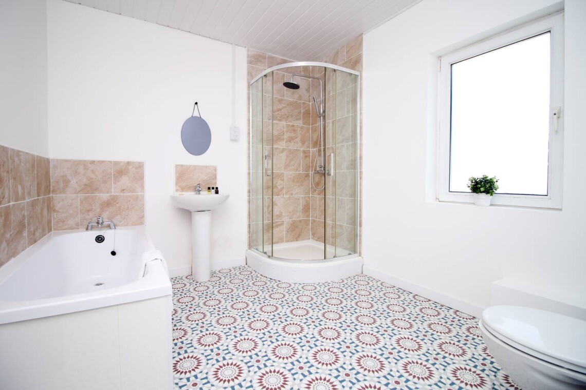 A full bathroom is also located on this floor