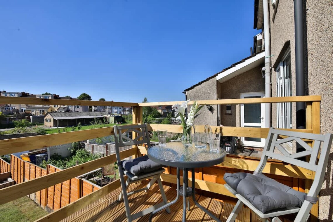 Raised decking area accessed from dinning area