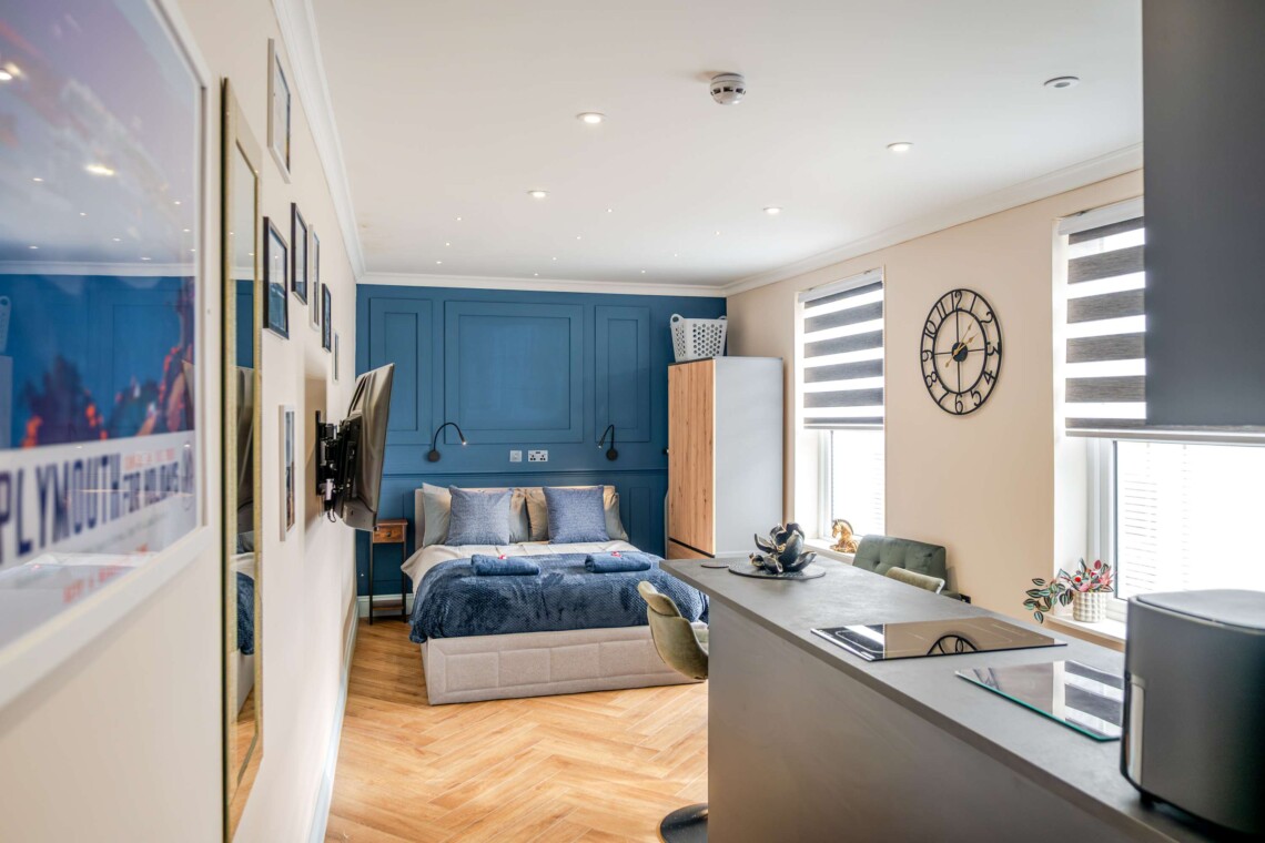 A cosy lounge includes sofa, smart TV and dining table for your nights in.