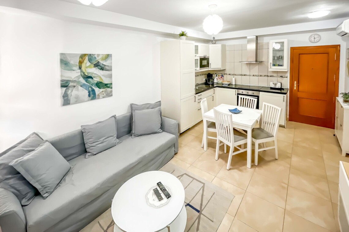 Open plan living room with sofa bed