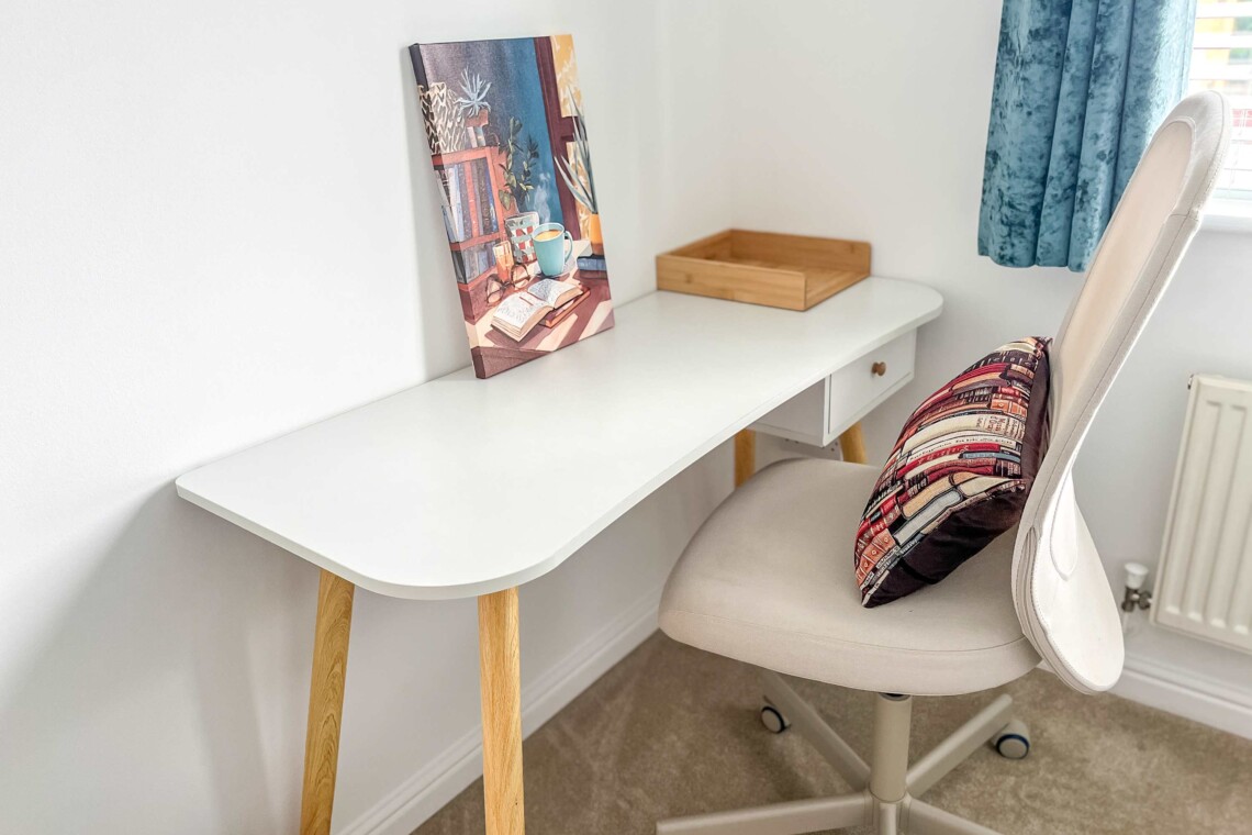 Bedroom four includes a cosy single bed, a small desk, and a supportive computer chair. Ideal for catching up on emails or relaxing in peace.